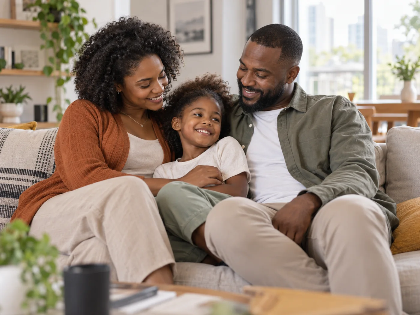 Família negra reunida em casa