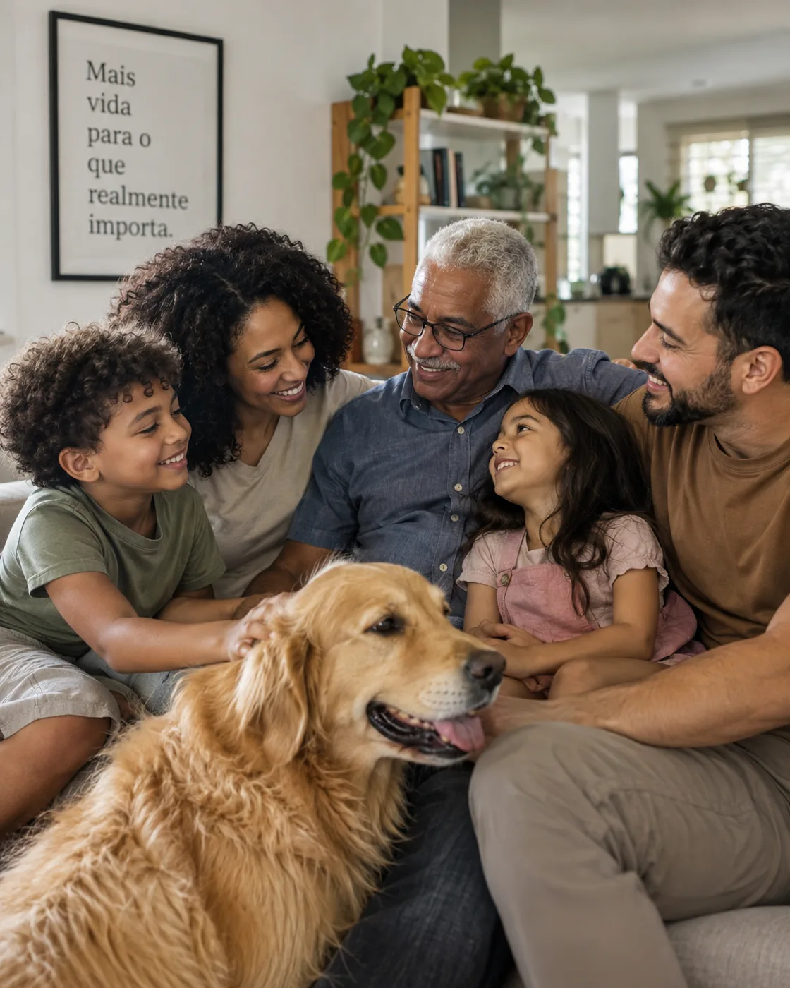 Família reunida representando proteção e planejamento